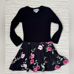 DORI CREATIONS Girls Black Floral Dress - Size 6 years